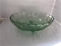 Green depression glass fruit bowl
