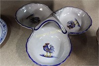 ITALIAN ROOSTER DECORATED 3 PART SERVING DISH