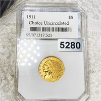 1911 $5 Gold Half Eagle PCI - CHOICE UNC