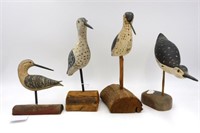 (4) carved and painted shore birds to include a