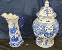 Pitcher and Ginger Jar Blue White