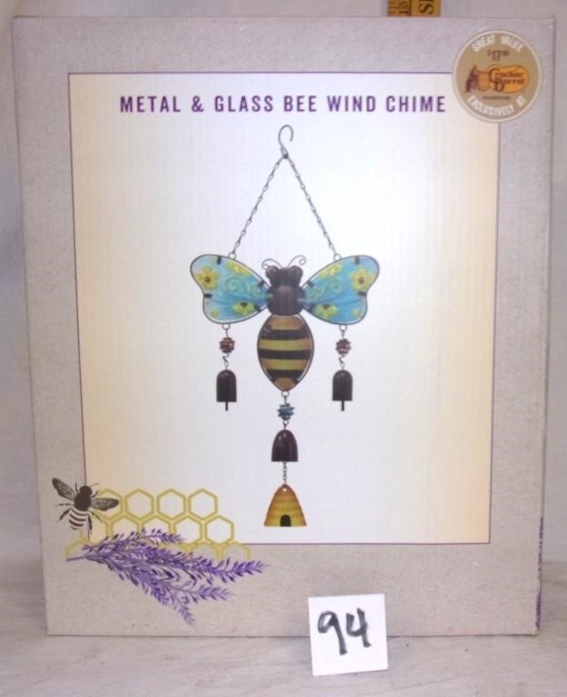 metal glass bee wind chime