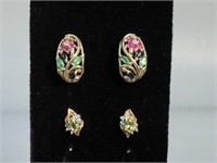2 pr. of 10K Gold Earrings w/ Stones 3.2 dwt Total