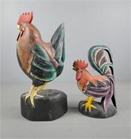 Pair Of Carved, Painted Roosters.