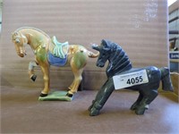 Pottery & granite horse- largest is 8" wide