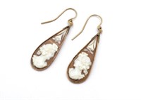 Antique cameo & 9ct rose gold drop earrings