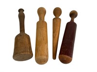 3 Vintage Wooden Pestles & A Masher