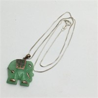 Sterling Silver Necklace & Jade Elephant Pendant