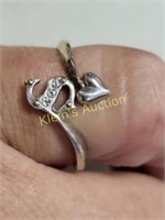 sterling heart ring initial S w/ crystals