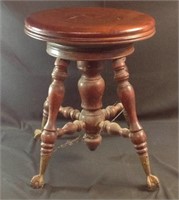 18 inch ball and claw antique piano stool