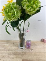 Large Glass Vase with Artificial Flowers