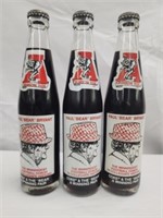 3 Paul bear Bryant memorabilia coca cola bottles