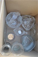 box of crystal items and glass dishes