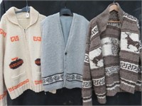 3 COWICHAN SWEATERS - SIZE LARGE