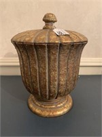 GOLD POTTERY URN W/ LID - 10.5 in x 8.25 in