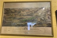 Framed copy of the Gettysburg battlefield map,