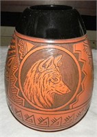 Signed Navajo Dine Carved Vase, Benally
