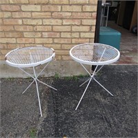 (2)Vintage metal folding side patio tables. Mid