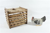 Homestead Humpty Dumpty Crate w Ceramic Chicken