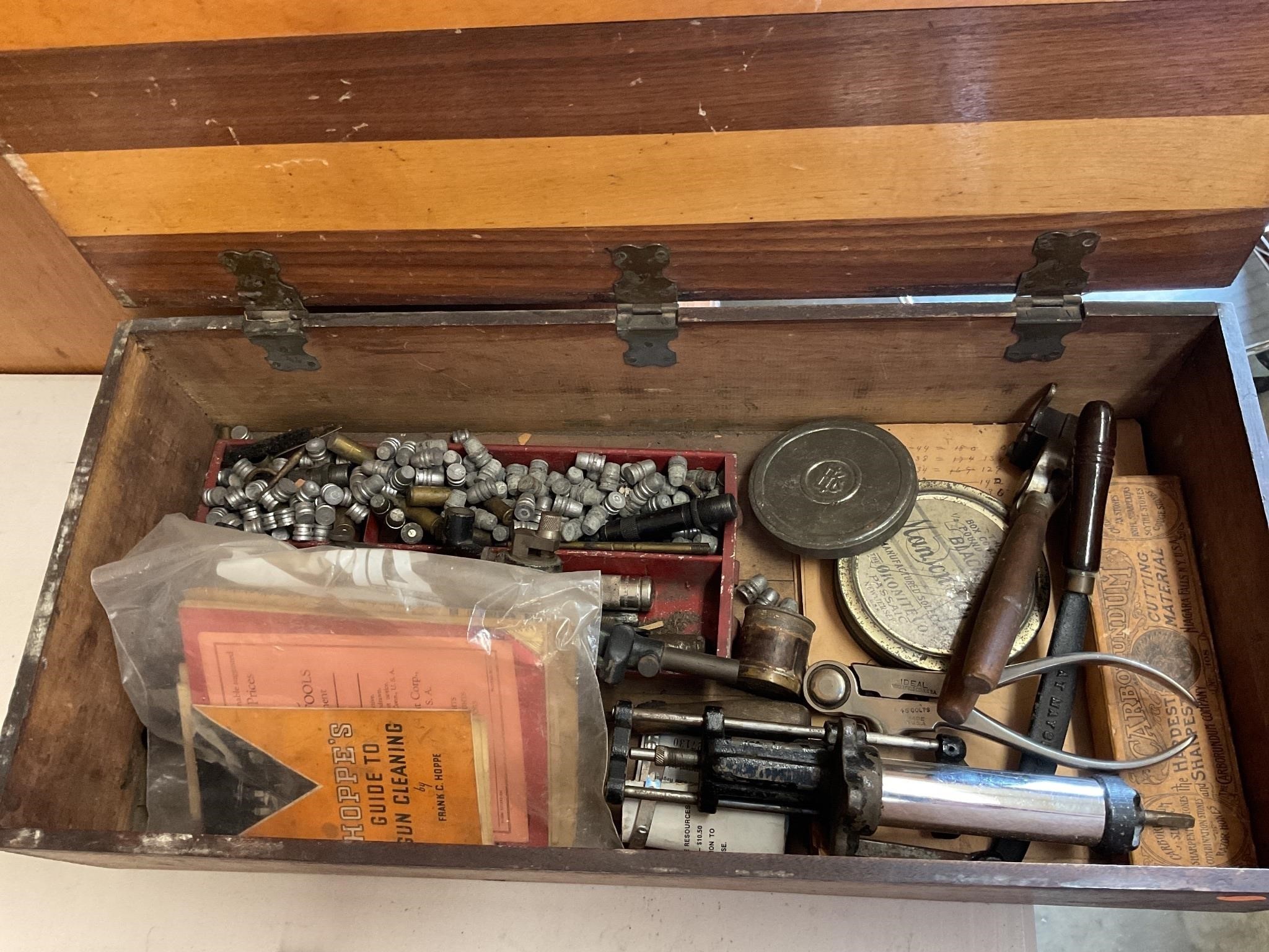 Antique wood box with reload equipment