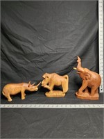 3 Hand carved wooden animals