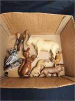 Animal box lot, wood & plastic