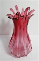 10 Point Bohemian Czech Cranberry Glass Vase