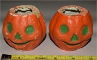 Pair 1930-40's Paper Mache Pumpkin Nut Cups