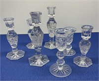 Vintage Assorted Cut Glass Candlesticks 7 Pcs