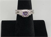 Amethyst and Diamond Silver Ring set