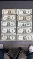 Currency: (10) 1957 $1 Silver Certificate Notes