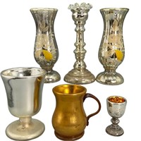 Antique Mercury Glass Pieces, One is Golden