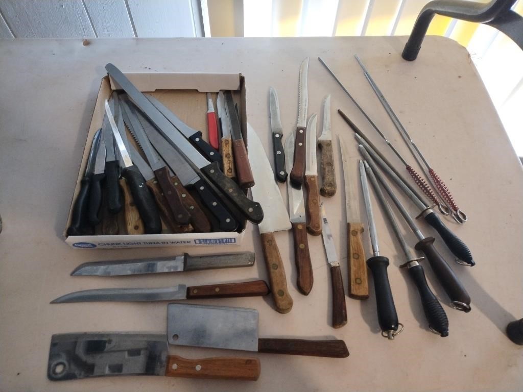 Assortment of knives and sharpeners