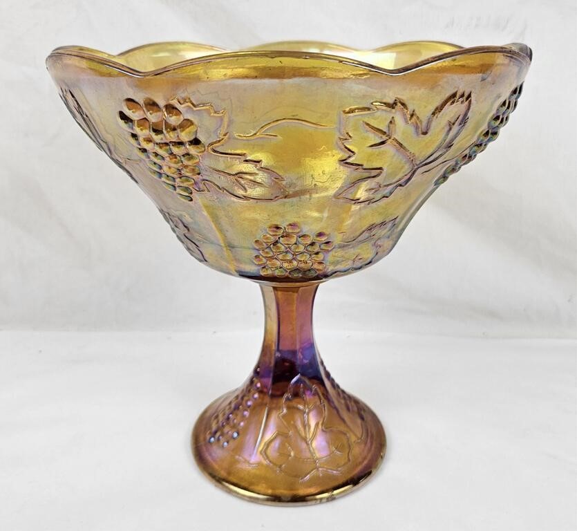 8.5" Tall Carnival Glass Pedestal Fruit Bowl