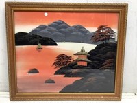 * Hand Painted Japanese Water Scene, 19 x 16, OFS