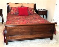 Queen Sleigh Bed with Bedding, Headboard
