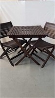 WOOD PATIO TABLE WITH TWO FOLDING CHAIRS