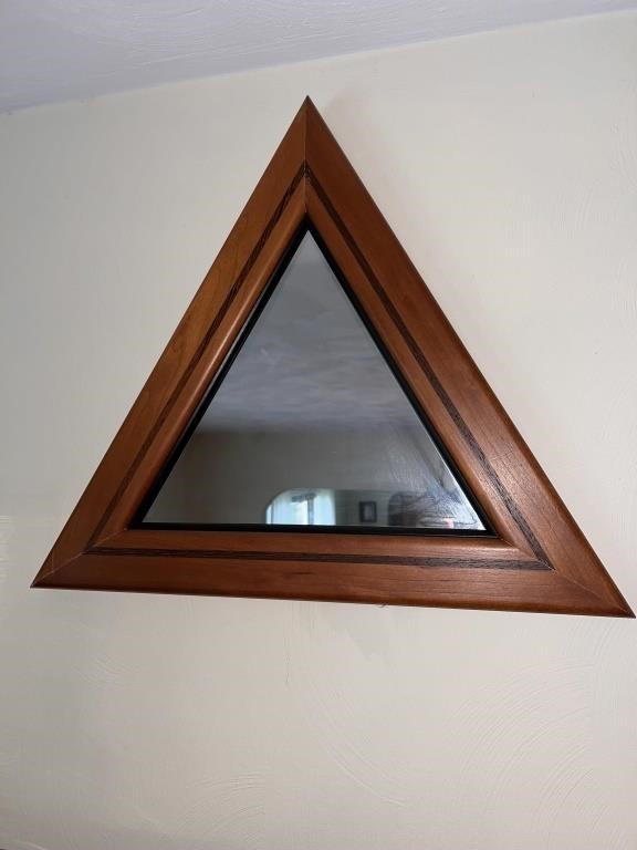 Vintage Wood Triangle Wall Mirror