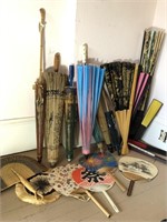 Lot of Vintage Asian Fans & Umbrellas