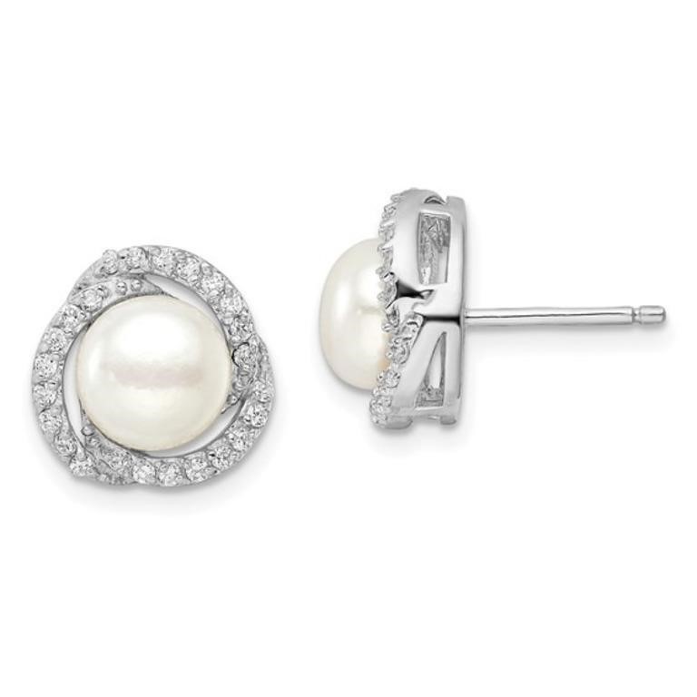 Sterling Silver Rhodium-plated FWC Pearl Earrings