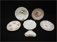 Six china oyster items: three 8" oyster plates;