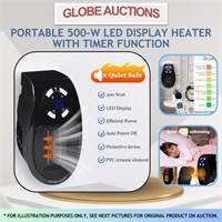 PORTABLE 500W LED DISPLAY HEATER W/ TIMER FUNCTION
