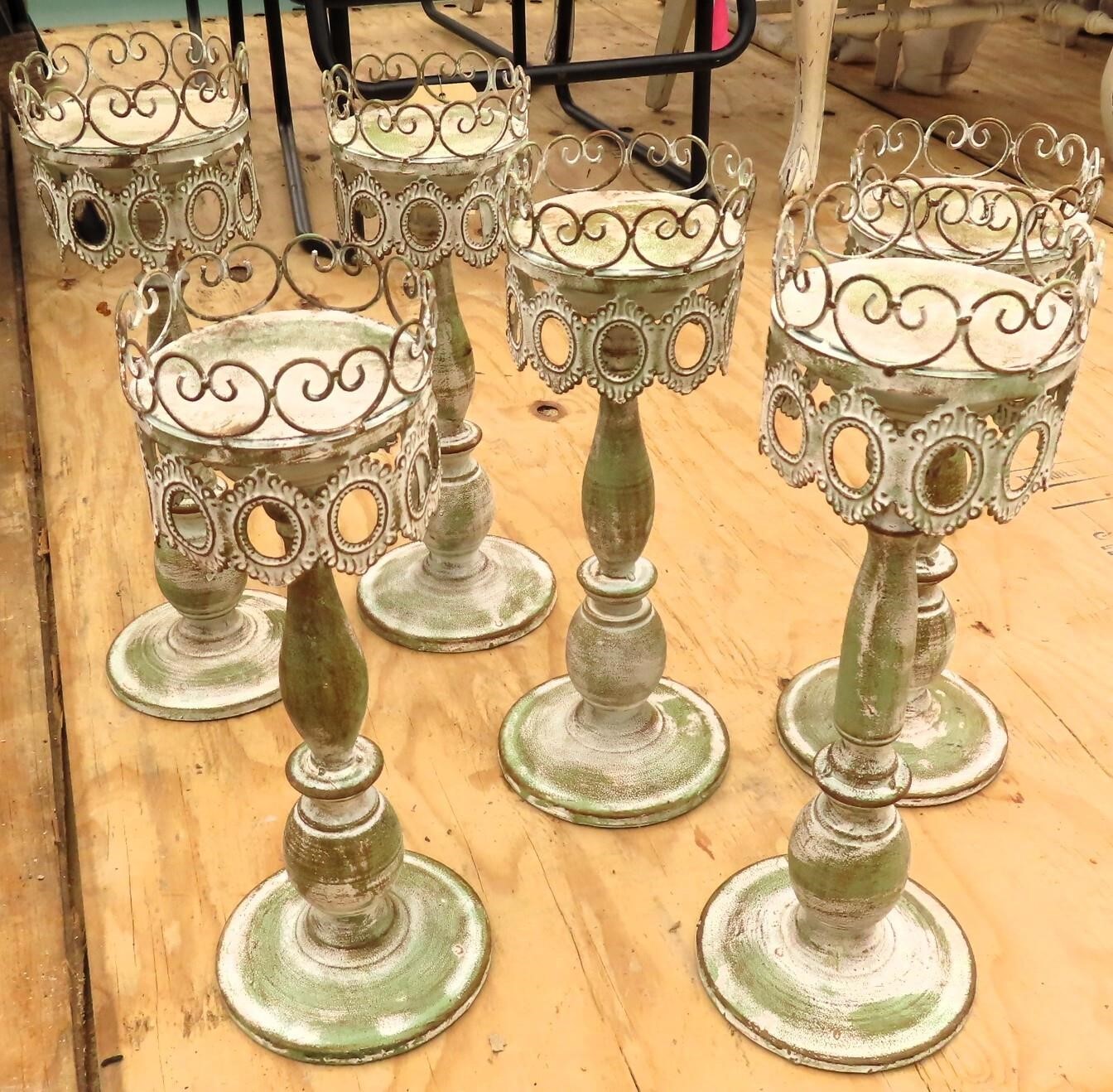 Six (6) Metal Candle Holders, 14"H