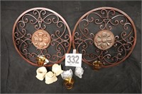 Pair of Metal Wall Hanging Candle Holders