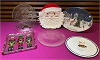 6 Ceramic & Glass Holiday Christmas Platters