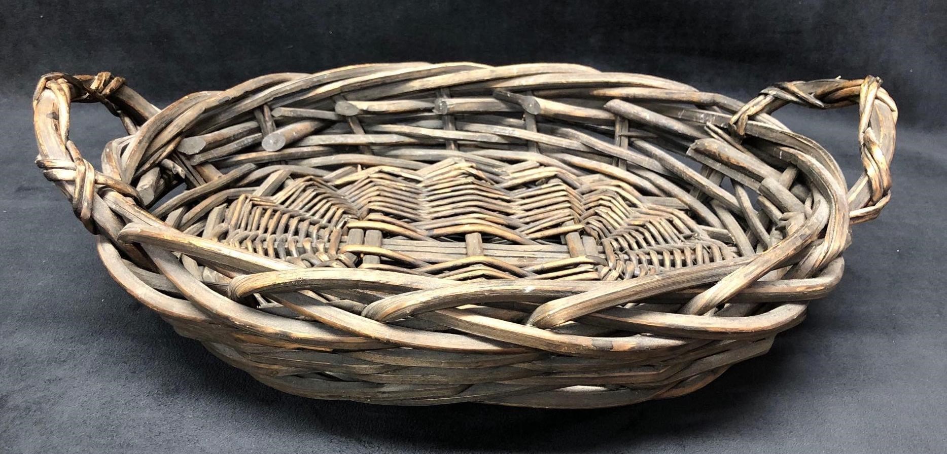 Vintage Woven Wicker Basket with Wooden Handles