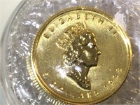 1998 1/10 oz. GOLD $5 Maple Leaf Coin