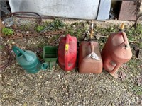 Gas cans, seeder/spreader, water can