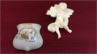 Lot of 2 Including Fench Bisque Angel Plaque
