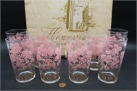 8 Federal Glass "Pink Dogwood" Homestead Glasses